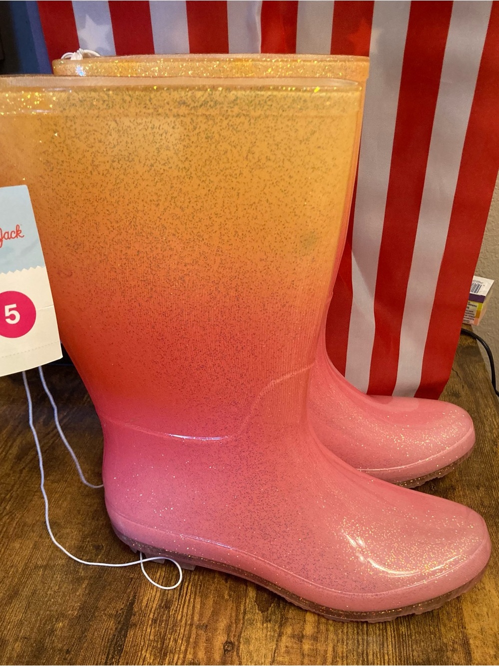 Cat & Jack Girls CeCe Pink Yellow Rain boots Size 5 new